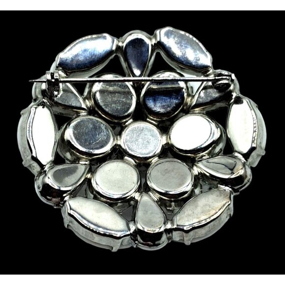 Vintage Rhinestone Brooch Opaque White and Clear Flower Pin Jewelry - Picture 6 of 10